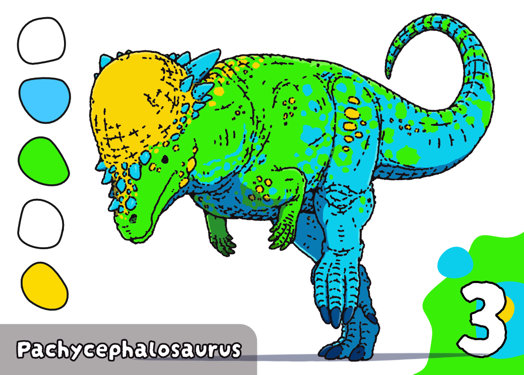 Pachycephalosaurus card, three colors