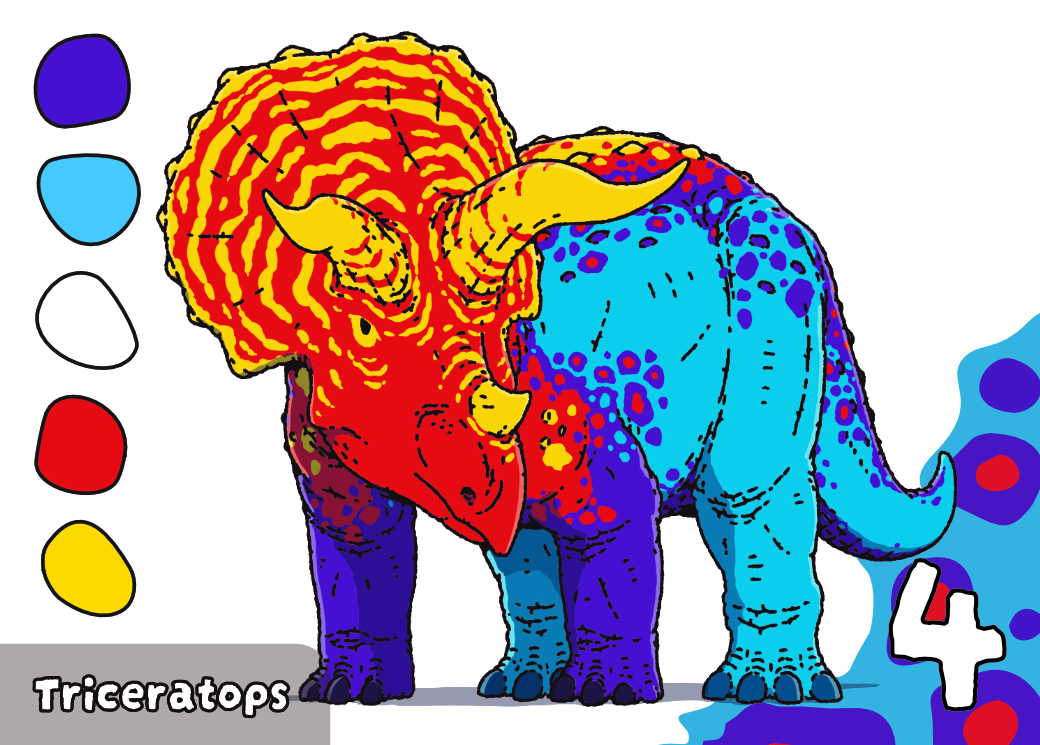 Triceratops card, four colors